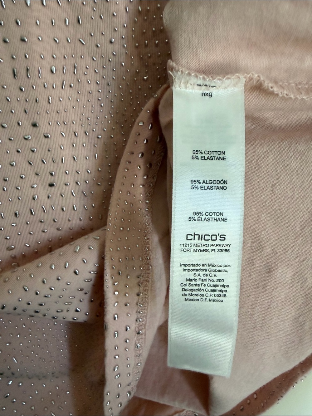 NWT Zenergy by Chicos dew drop pixie pink Studded Detail 3/4 Slv Tee M/8 boho - Picture 8 of 9